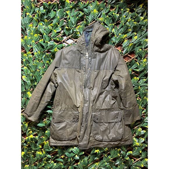 Barbour Green Waxed Durham Full Zip Jacket with Hood Size Medium - Picture 4 of 16